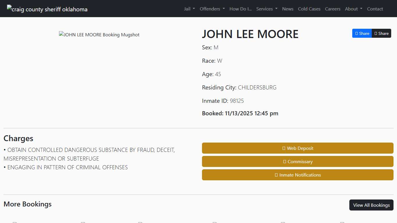 JOHN MOORE Booked at the Craig County Jail